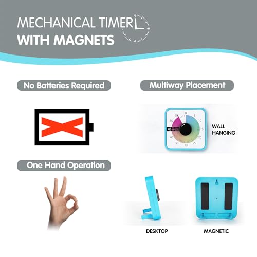 Visual Timer 7.5 inch, 60-Minute Countdown Timer for Kids Classroom Teaching Tool Office Meeting, Mechanical Countdown Clock for Exam Time Management Magnetic Kitchen Timer with Fish Pattern, Blue