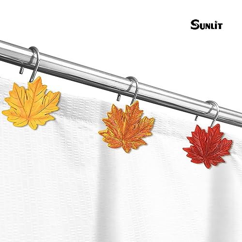 Sunlit Fall Autumn Decorative Shower Curtain Hooks, Pumpkin Maple Leaf Squirrel Acorn Shower Curtain Rings, Resin, Orange Leaves Cute Bathroom Curtain Hangers Decoration, Set of 12