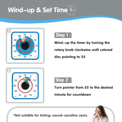 Visual Timer 7.5 inch, 60-Minute Countdown Timer for Kids Classroom Teaching Tool Office Meeting, Mechanical Countdown Clock for Exam Time Management Magnetic Kitchen Timer with Fish Pattern, Blue