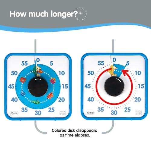 Visual Timer 7.5 inch, 60-Minute Countdown Timer for Kids Classroom Teaching Tool Office Meeting, Mechanical Countdown Clock for Exam Time Management Magnetic Kitchen Timer with Fish Pattern, Blue