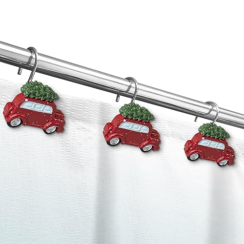 Sunlit Christmas Decorative Shower Curtain Hooks, Cute Gingerbread Man Cookie Shower Curtain Rings, Xmas Winter Holiday Bathroom Decoration for Kids Girls Boys Children, Resin, Set of 12