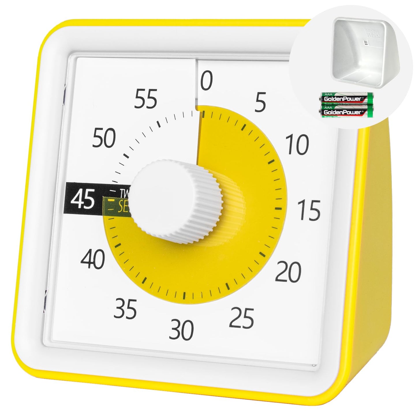 Visual Timer with Protective Case, 60-Minute Countdown Timer for Kids Autism ADHD Classroom Home Office, Countdown Clock for Teaching Work Meeting Time Management, Yellow