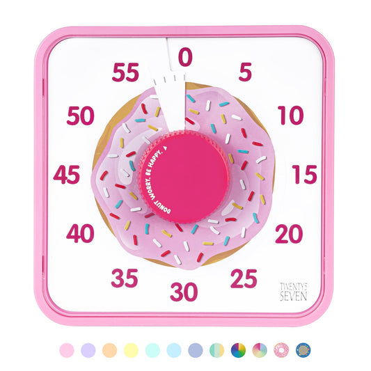 TWENTY5 SEVEN Countdown Timer 7.5 inch, 60 Minute 1 Hour Visual Timer for Classroom Teaching Tool Office Meeting, Mechanical Countdown Clock for Kids Exam Time Management Magnetic, Pink Donut