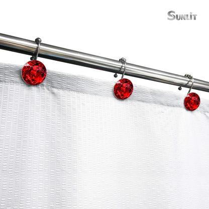 Sunlit Luxury Design Round Clear Diamond Crystal Gem Bling with Glide Balls Shower Curtain Hooks, Rust Proof Metal Rhinestones Glam Shower Curtain Rings, Set of 12