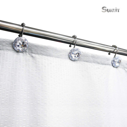 Sunlit Luxury Design Round Clear Diamond Crystal Gem Bling with Glide Balls Shower Curtain Hooks, Rust Proof Metal Rhinestones Glam Shower Curtain Rings, Set of 12