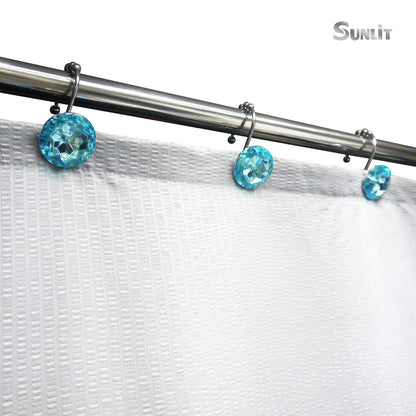 Sunlit Luxury Design Round Clear Diamond Crystal Gem Bling with Glide Balls Shower Curtain Hooks, Rust Proof Metal Rhinestones Glam Shower Curtain Rings, Set of 12