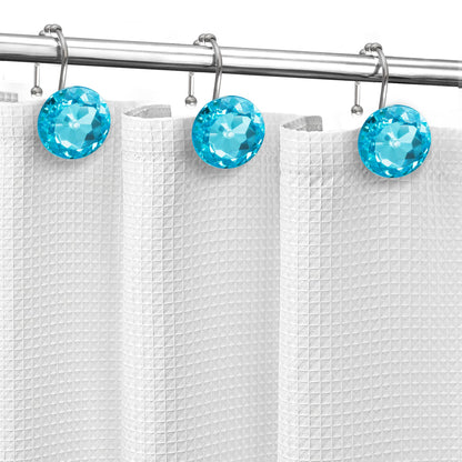 Sunlit Luxury Design Round Clear Diamond Crystal Gem Bling with Glide Balls Shower Curtain Hooks, Rust Proof Metal Rhinestones Glam Shower Curtain Rings, Set of 12