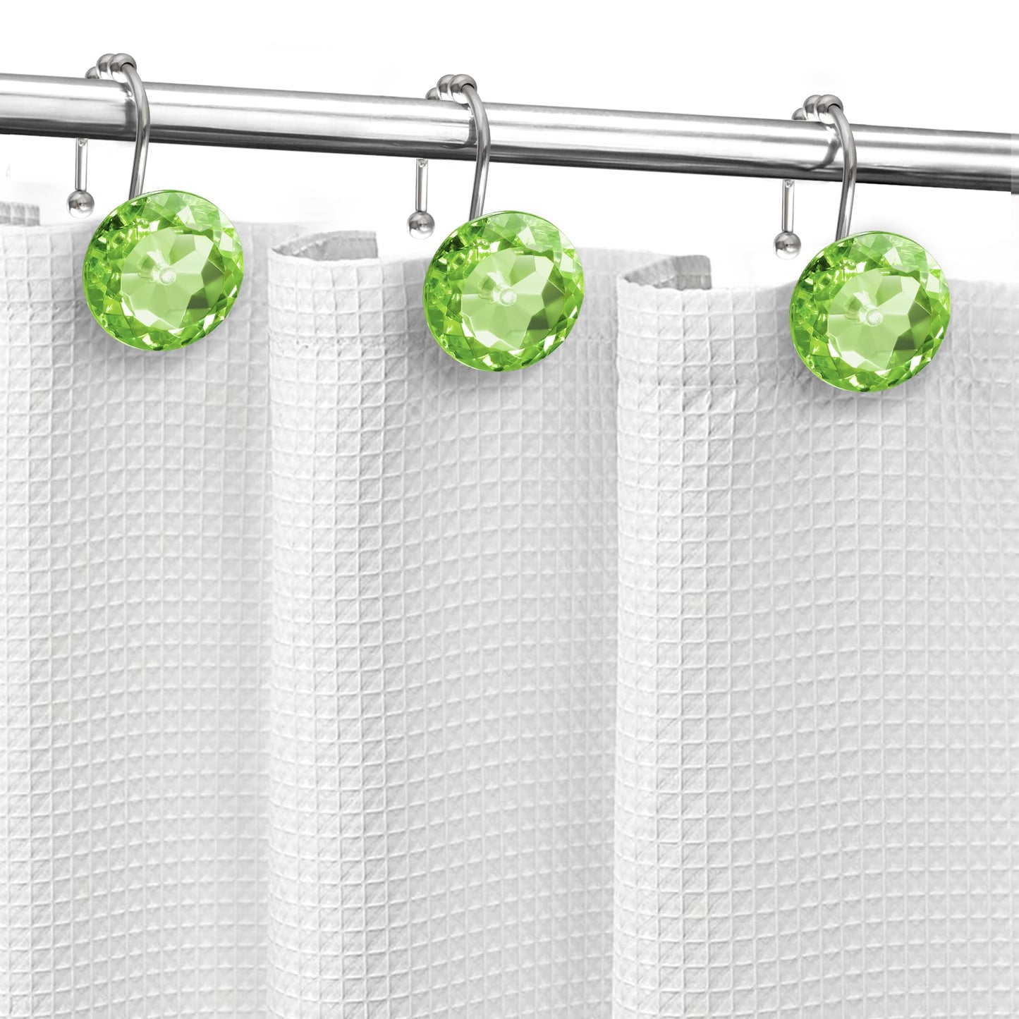 Sunlit Luxury Design Round Clear Diamond Crystal Gem Bling with Glide Balls Shower Curtain Hooks, Rust Proof Metal Rhinestones Glam Shower Curtain Rings, Set of 12