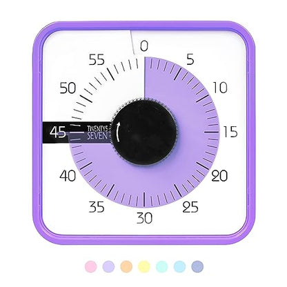 TWENTY5 SEVEN Countdown Timer 7.5 inch; 60 Minute 1 Hour Visual Timer – Classroom Teaching Tool Office Meeting, Mechanical Countdown Clock for Kids Exam Time Management Magnetic, Purple