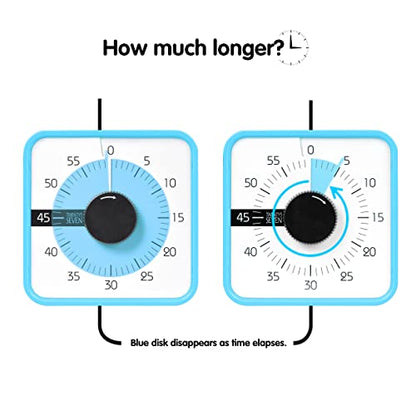 TWENTY5 SEVEN Countdown Timer 7.5 inch; 60 Minute 1 Hour Visual Timer – Classroom Teaching Tool Office Meeting, Mechanical Countdown Clock for Kids Exam Time Management Magnetic, Sky Blue