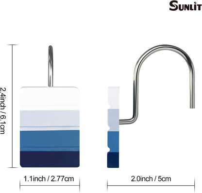 Sunlit Ombre Blue Decorative Shower Curtain Hooks, Blue Navy Shower Curtain Rings, Resin, Bathroom Decoration Stripes Shower Curtain Hooks-12 Pack