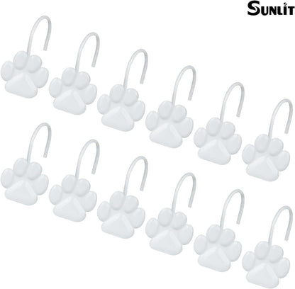 Sunlit Fashion Design Cute Paw Print Polished Shower Curtain Hooks for Dog Cat and Bear, Rust Proof Oil Rubbed Metal Shower Curtain Rings-12 Pack