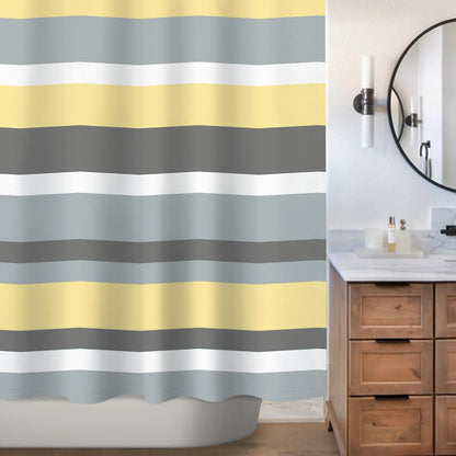 Sunlit Aqua Blue Gray Horizontal Stripes Water-Repellent Fabric Shower Curtain with Reinforced Metal Grommets Refreshing Striped Design Bathroom Decor