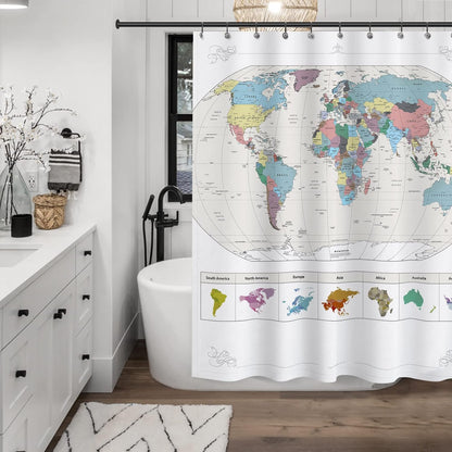 New! Map of The World with Detailed Major Cities. PVC Free, Non-Toxic and Odorless Water Repellent Fabric Shower Curtains - Large Home Decor Wall Map