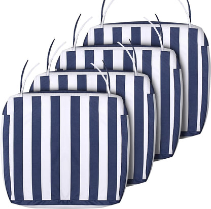 Sunlit Outdoor Cushion Covers, Replacement Cover Only, 4 Pack Water-Repellent Patio Chair Seat Slipcovers with Zipper and Tie, 22" x 20" x 4", Stripe, Navy Blue White