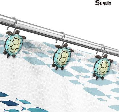 Sunlit Sea Turtle Shower Curtain Hooks, Home Decorative Shower Curtain Rings for Bathroom, Resin, Ocean Shower Curtain Hanger Hooks for Kid Room Living Room, Set of 12