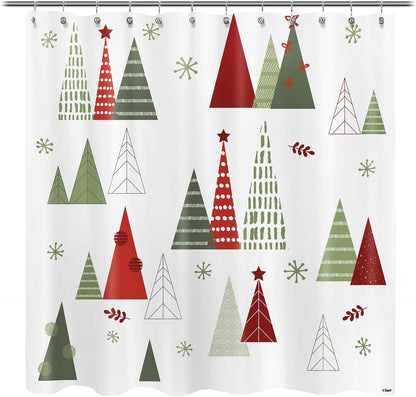 Geometric Modern Design Christmas Shower Curtain Christmas Tree Bathroom Home Office Holiday Wall Decoration as Tapestry and Photo Booth Backdrop Red Green White Printed