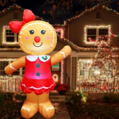 Sunlit 4.5FT Lighted Gingerbread Girl Inflatable Yard Decoration with Blower and Adaptor for Festive Indoor Porch Outdoor Decor