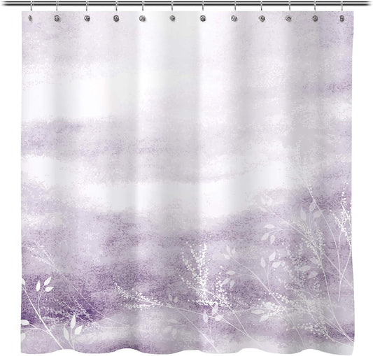 Sunlit Design Dreamy Shower Curtain, Flowering Vines in Pastel Cloud Fabric Shower Curtain with Purple Background, Bathroom Decoration Art Painting Shower Curtains, Purple, 71" x 71"