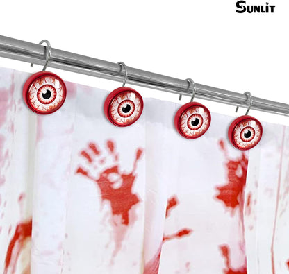 Sunlit Halloween Scary Eye with Bloodshot Round Crystal Glass Decorative Shower Curtain Hooks, Rust Proof Oil Rubbed Metal Shower Curtain Rings-12 Pack