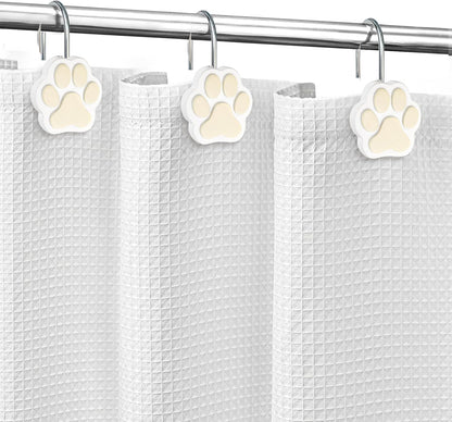 Sunlit Cute Paw Print Decorative Shower Curtain Hooks for Dog Cat Bear, Resin, Lovely Shower Curtain Rings for Kids, Bathroom Decoration Curtain, 12 Pack, White