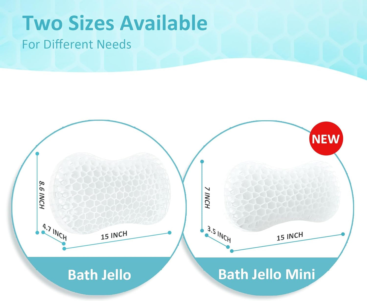 Sunlit Bath Jello Gel Bath Pillows, Lumbar Pillow for Bathtub, Back Support Pillow, Gel Pillow with Non-Slip Suction Cups for Lumbar, Back Rest Support, Fits Curved or Straight Back Tubs, White