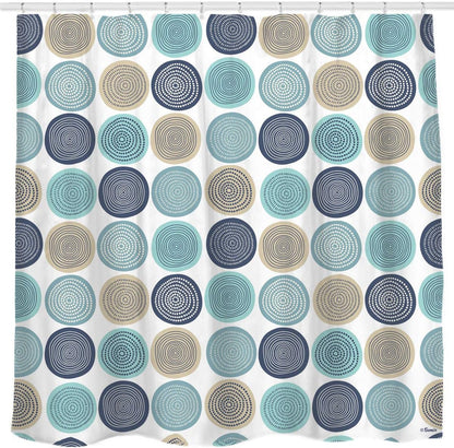 Sunlit Abstract Tree Rings Woody Artistic Fabric Shower Curtain. Nature Pale Blue Teal Beige Light Brown