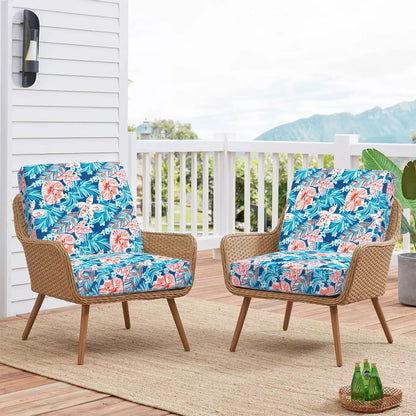 Sunlit Outdoor Cushion Covers 24" x 24" x 4", Replacement Cover Only, 4 Pack Water-Repellent Patio Chair Seat Slipcovers with Zipper and Tie, Tropical Leaf, Blue Green