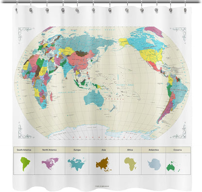 New! Map of The World with Detailed Major Cities. PVC Free, Non-Toxic and Odorless Water Repellent Fabric Shower Curtains - Large Home Decor Wall Map