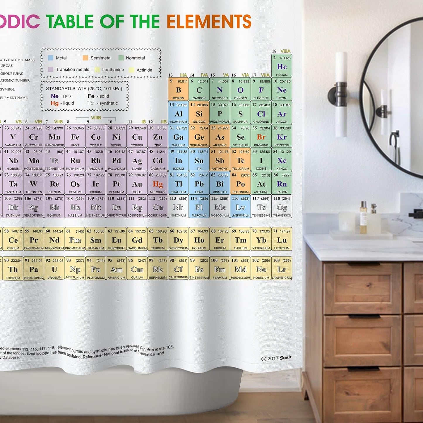 Updated Periodic Table of Elements Fabric Shower Curtains for Chemistry Students and Teacher Use as Poster.