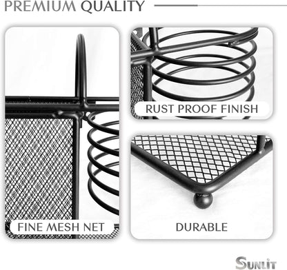 Sunlit 3 in 1 Wall Mount/Countertop/Over Cabinet Door Metal Wire Hair Product & Styling Tool Organizer Storage Basket Holder for Hair Dryer, Brushes, Flat Iron, Curling Wand, Hair Straightener
