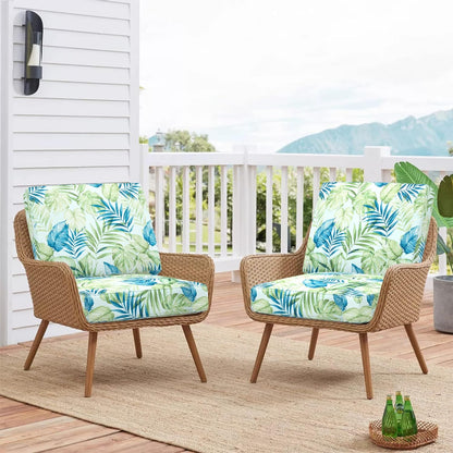 Sunlit Outdoor Cushion Covers, Replacement Cover Only, 4 Pack Water-Repellent Patio Chair Seat Slipcovers with Zipper and Tie, 22" x 20" x 4", Tropical Leaf, Green